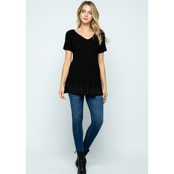 Vocal Waffle Knit Swing Top Sparkle Bling - Picture 3 of 11